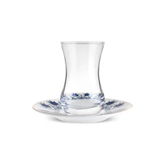 Karaca Iznik - 12-delige Turkse Theeset voor 6 Personen – 130 ml – New Bone Schotels – Blauw – Traditioneel Design – Vaatwasserbestendig