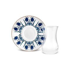 Karaca Iznik - 12-delige Turkse Theeset voor 6 Personen – 130 ml – New Bone Schotels – Blauw – Traditioneel Design – Vaatwasserbestendig