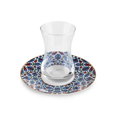 Karaca Emirgan - 12-delige Turkse Theeset voor 6 Personen – 130 ml – New Bone Schotels – Multicolor – Luxe Theeglazen Set