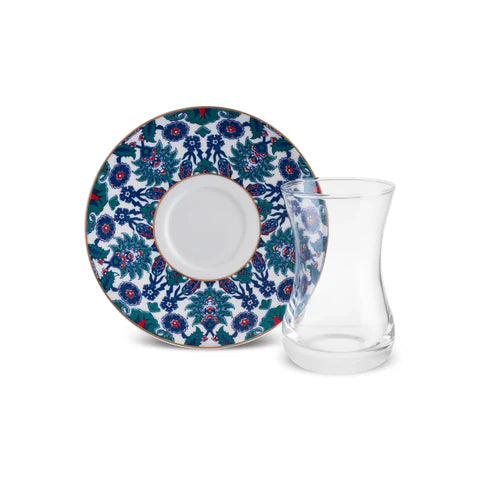 Karaca Edirne - 12-delige Turkse Theeset voor 6 Personen – 130 ml – New Bone Schotels – Multicolor – Traditioneel Design – Vaatwasserbestendig