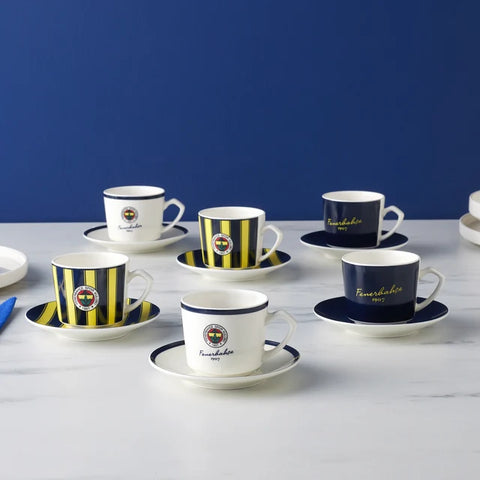 Karaca x Fenerbahce - Türkisches Kaffee-Tassen-Set – 12-teilig – 6 Personen – 80 ml – Porzellan – Offiziell lizenzierte FB-Kollektion