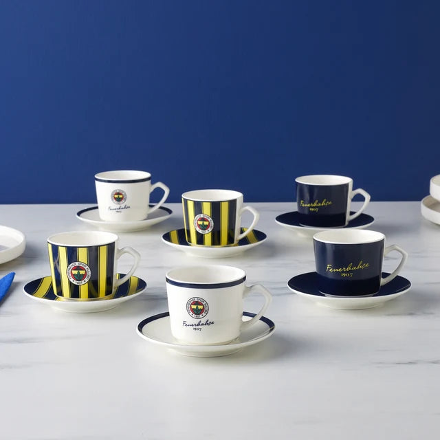 Karaca x Fenerbahce - Turkse Koffiekopjesset – 12-Delig – 6 Personen – 80 ml – Porselein – Officieel Gelicentieerde FB Collectie