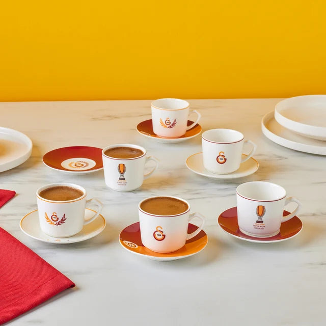 Karaca x Galatasaray - Turkse Koffiekoppenset – 12-Delig – 6 Personen – 80 ml – Porselein – Officieel Gelicentieerd