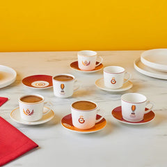 Karaca x Galatasaray - Turkse Koffiekoppenset – 12-Delig – 6 Personen – 80 ml – Porselein – Officieel Gelicentieerd