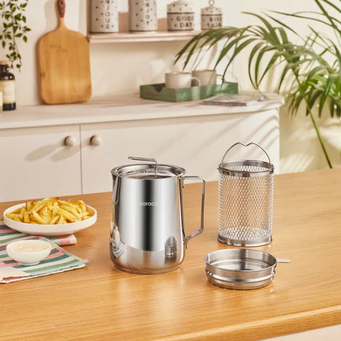 Karaca Minifry - RVS Frituurpan met Zeef 2 Liter – 18/10 Roestvrij Staal – Oliefilter – Zilver