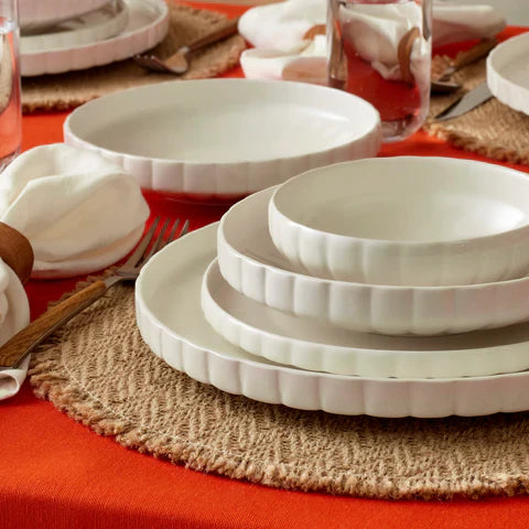 Karaca Stream Pumpkin - New Bone Serviesset – 24-delig – 6 Personen – Wit – Dinerborden. Pastaborden & Kommen – Vaatwasserbestendig