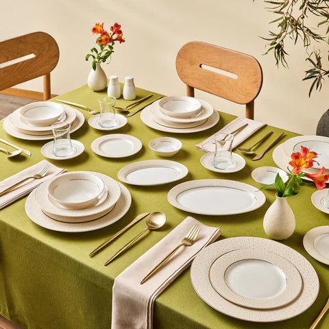 Karaca Elegance Alessa - Service de table et vaisselle de 60 pièces pour 8 personnes – Blanc/Or – Vaisselle de luxe New Bone