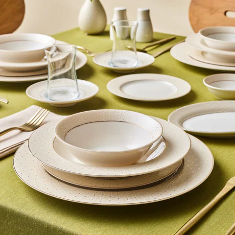 Karaca Elegance Alessa - Service de table et vaisselle de 60 pièces pour 8 personnes – Blanc/Or – Vaisselle de luxe New Bone