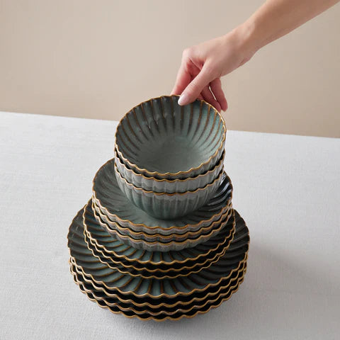 Karaca Cora Reactive - Serviesset 24 Delig – 6 Personen – Stoneware – Reactive Glaze – Dinerset met Kommen