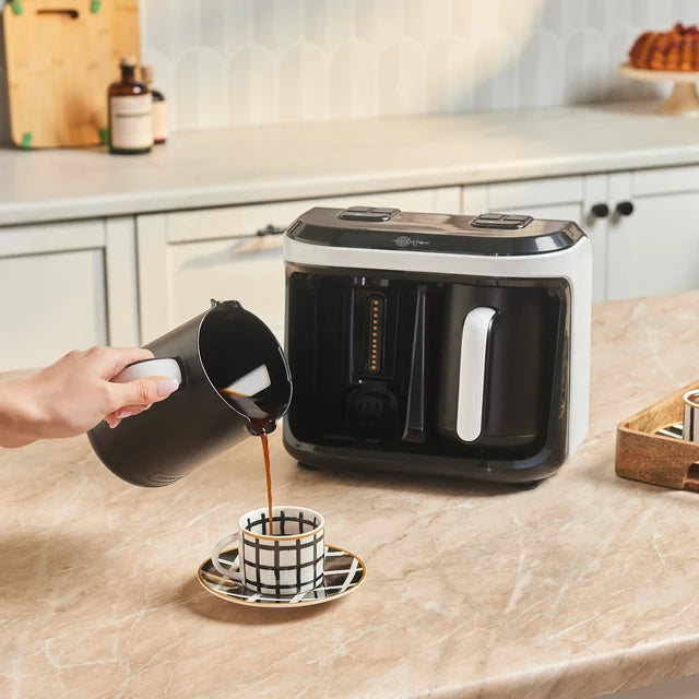Karaca Hatir Hups Duet – Dubbele Turkse Koffiemachine – Elektrisch Koffiezetapparaat voor Turkse Koffie – Wit