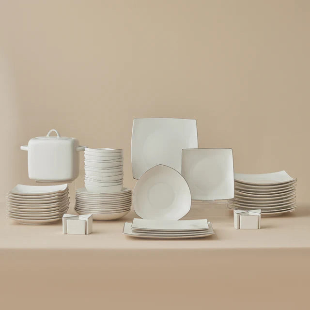 Karaca Square Bone Lucia - Serviesset – 60-delig – 12 Personen – Vierkant Bone China Servies - Luxe Dinerset