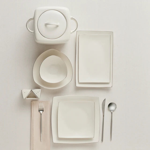 Karaca Square Bone Lucia - Serviesset – 60-delig – 12 Personen – Vierkant Bone China Servies - Luxe Dinerset
