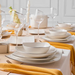 Karaca Square Bone Lucia - Serviesset – 60-delig – 12 Personen – Vierkant Bone China Servies - Luxe Dinerset