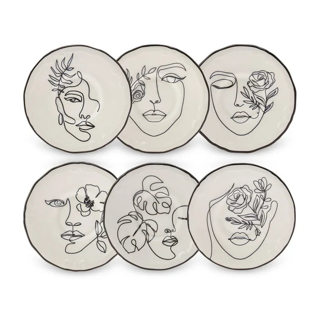 Karaca Face - Gebaksbordjes – Set van 6 – 21 cm – Stoneware – Wit – Dessertborden