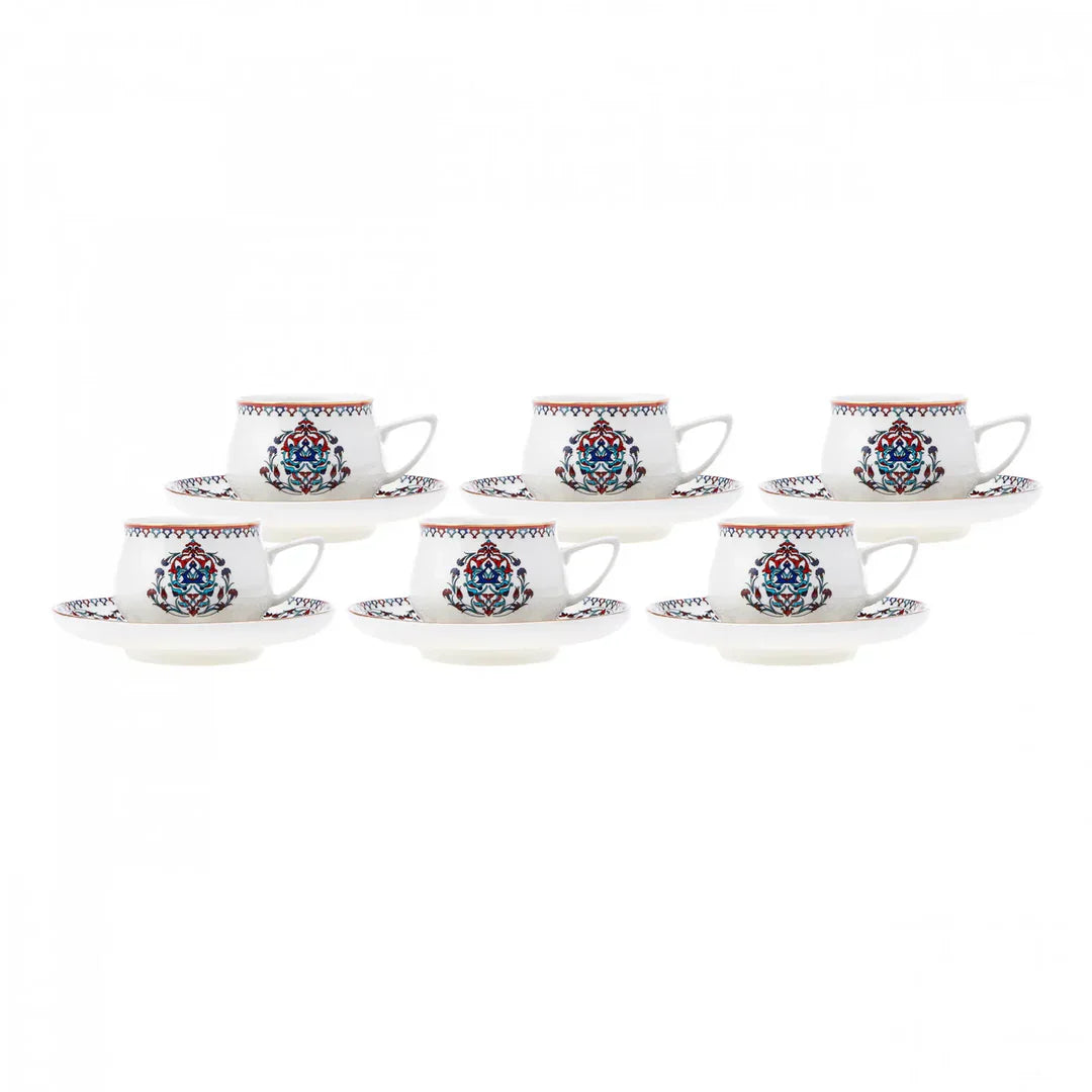 Karaca Nakkaş 6lı Nakkash Turkse Koffie Kopjes Set Voor 6 Personen. 12 TLG. 90 ml. 6X Espresso Kopje en 6X Schotel. Mokka Kopjes. Porselein Espresso Kopjes Set. Koffie Kopjes met Schotel-Espresso Set