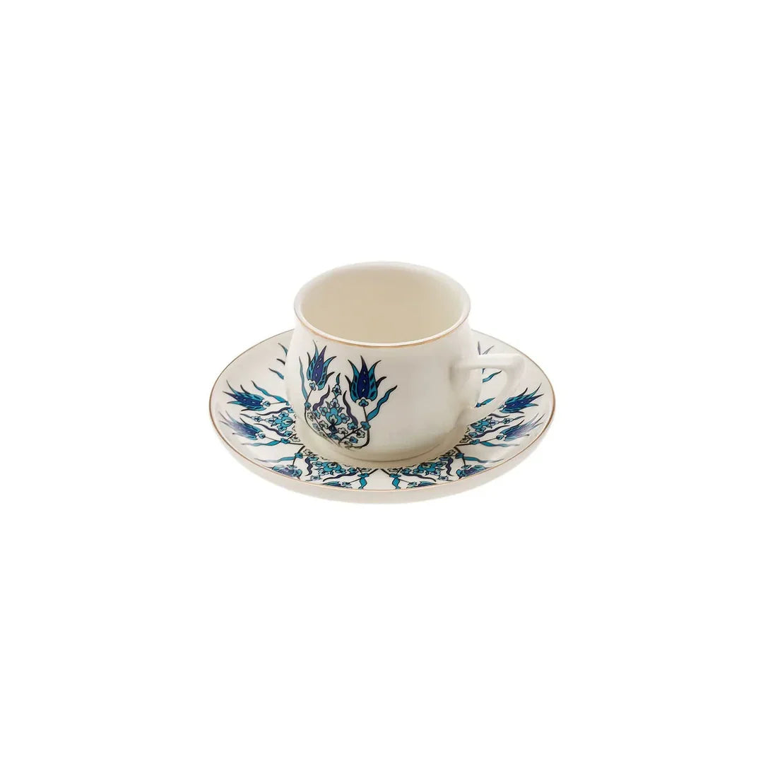 KARACA - Iznik - Koffieset - Koffieservies voor 6 personen. 90 ml. 6 espressokopjes en 6 schoteltjes. robuuste mok. traditionele Turkse koffiekopjes. cappuccino koffieset. porselein presentatie