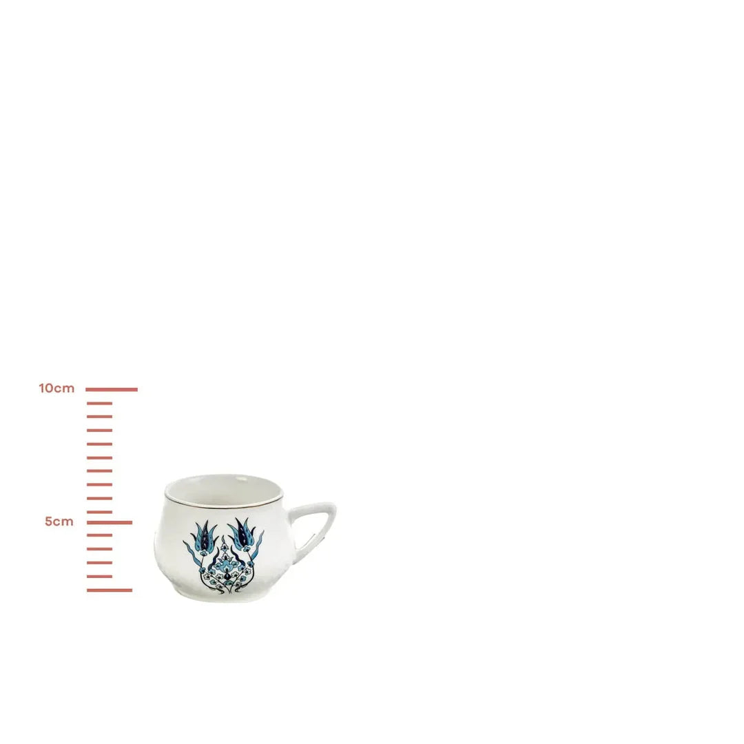 KARACA - Iznik - Koffieset - Koffieservies voor 6 personen. 90 ml. 6 espressokopjes en 6 schoteltjes. robuuste mok. traditionele Turkse koffiekopjes. cappuccino koffieset. porselein presentatie
