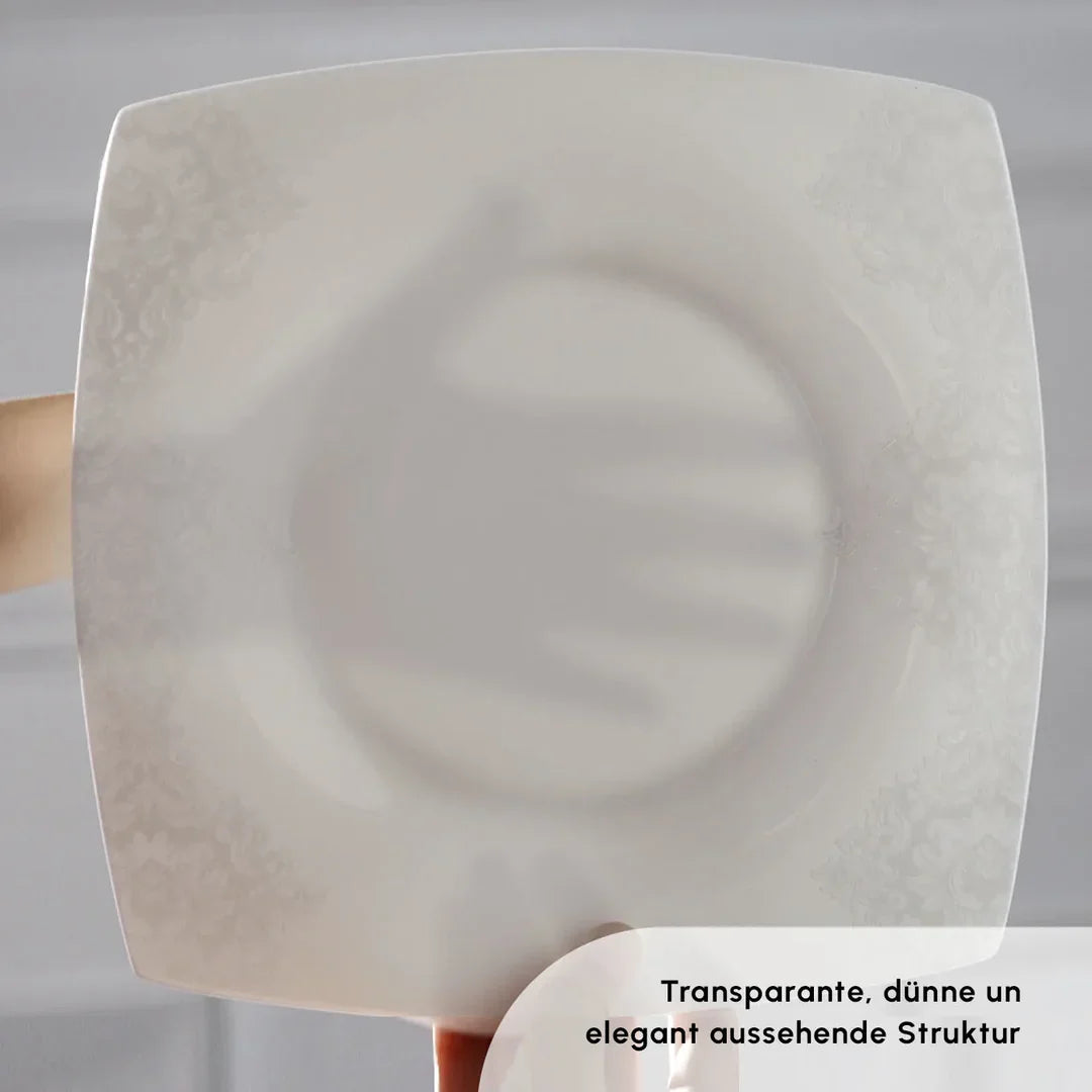 Karaca Fine Pearl Helen - Serviesset 58-delig – 12 Personen – Vierkant – Parelmoer Dinerservies – Luxe Wit Servies