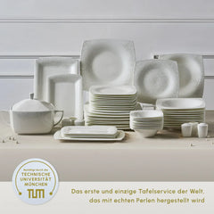 Karaca Fine Pearl Helen - Serviesset 58-delig – 12 Personen – Vierkant – Parelmoer Dinerservies – Luxe Wit Servies