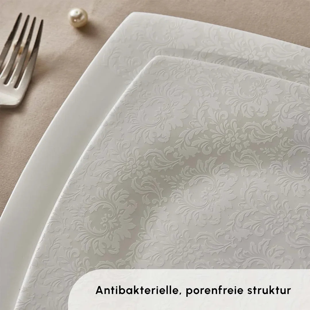 Karaca Fine Pearl Helen - Serviesset 58-delig – 12 Personen – Vierkant – Parelmoer Dinerservies – Luxe Wit Servies