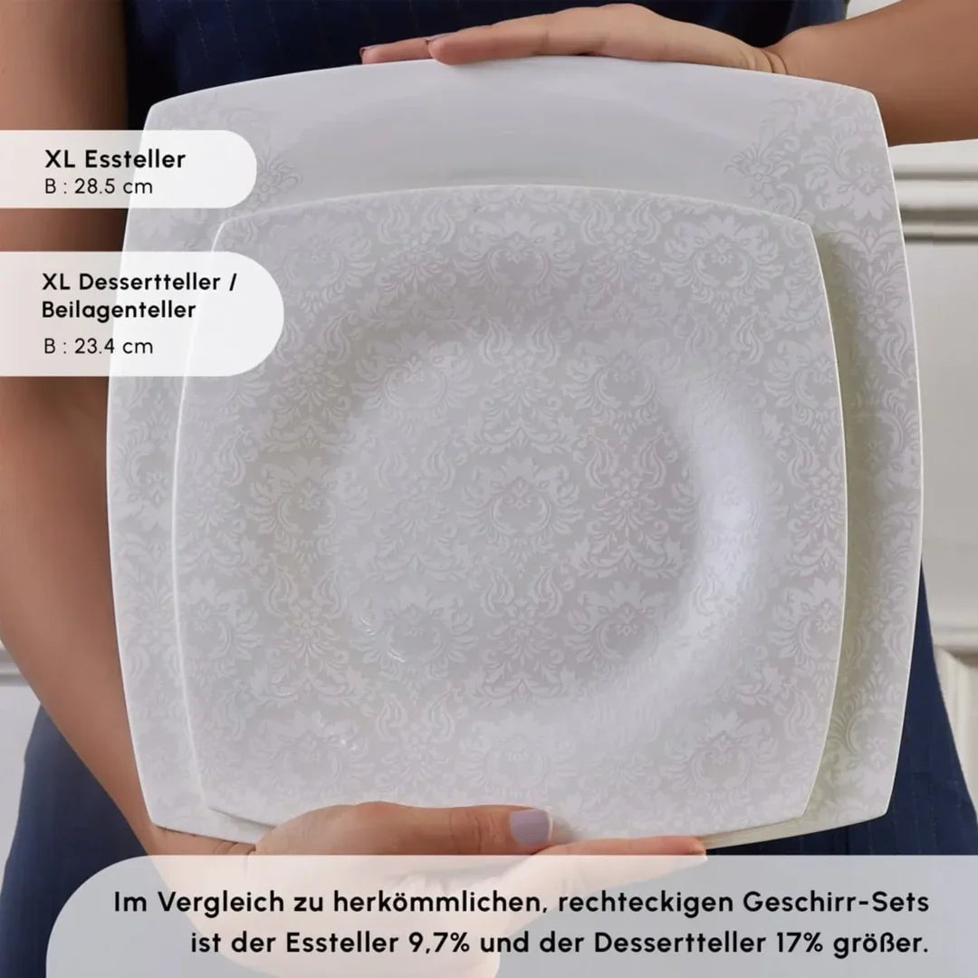Karaca Fine Pearl Helen - Serviesset 58-delig – 12 Personen – Vierkant – Parelmoer Dinerservies – Luxe Wit Servies
