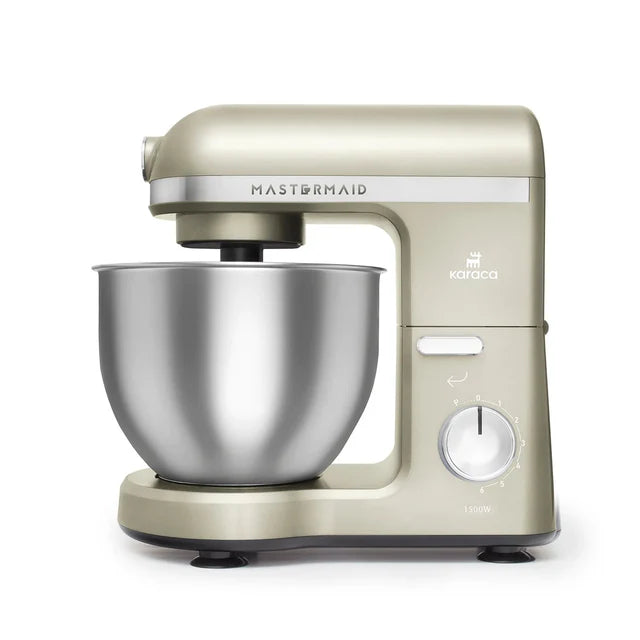 Karaca Mastermaid Chef Pro Dubbelarmige Keukenchef 1500W Zachte Room. Glanzende Room. 1500W. 5 L Mixer. Keukenmachine. Snelheidsinstelling. Deeghaak. Kloppen. Kneden en mengen