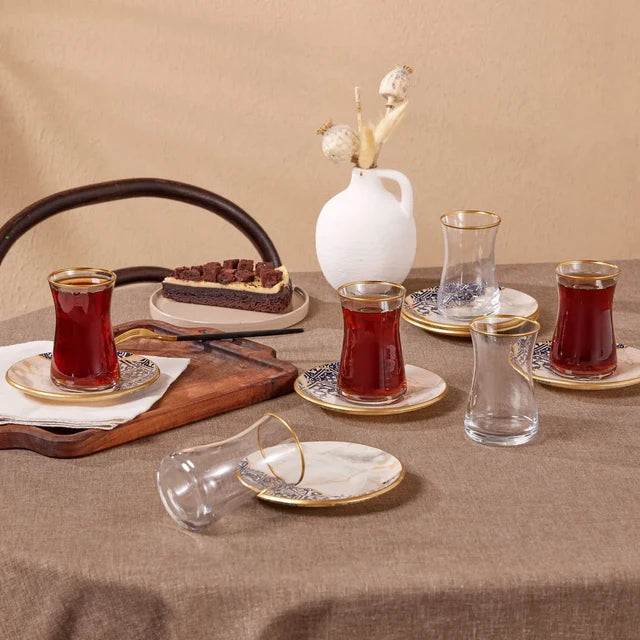Karaca Aris – Elegante Turkse Theeglazenset – Multikleuren – Set van 6 – 12-Delig