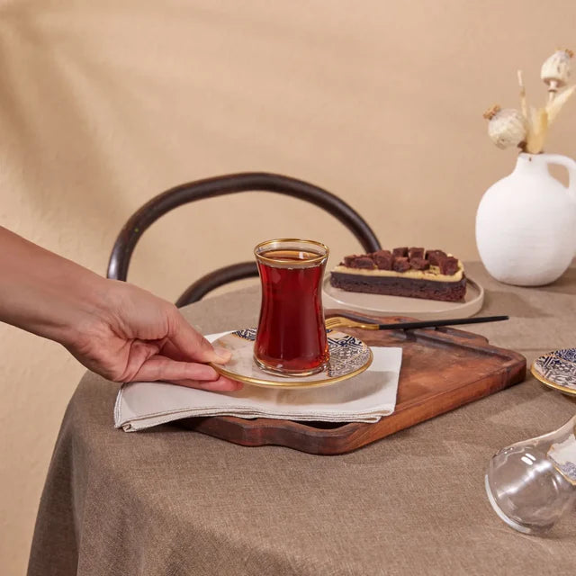 Karaca Aris – Elegante Turkse Theeglazenset – Multikleuren – Set van 6 – 12-Delig