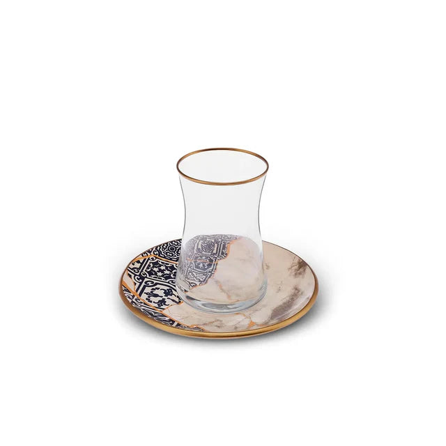 Karaca Aris – Elegante Turkse Theeglazenset – Multikleuren – Set van 6 – 12-Delig