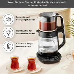 Karaca Caysever - Theepot Elektrisch -Theepot met spraak functie-Chrome - 1700 w