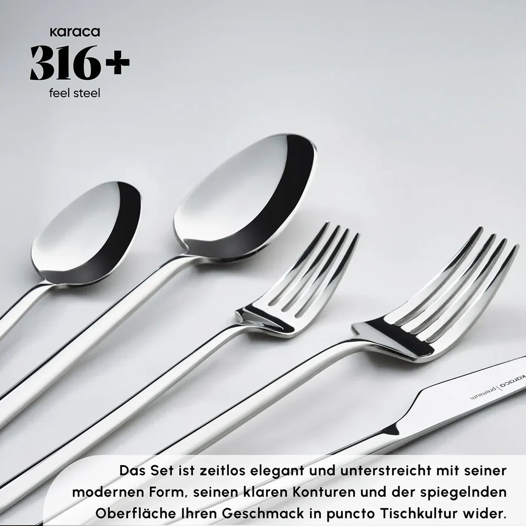Karaca Stark 84-Delige 316+ Premium Bestekset voor 12 Personen – RVS – Luxe Vork Lepel Mes Set – Vaatwasserbestendig