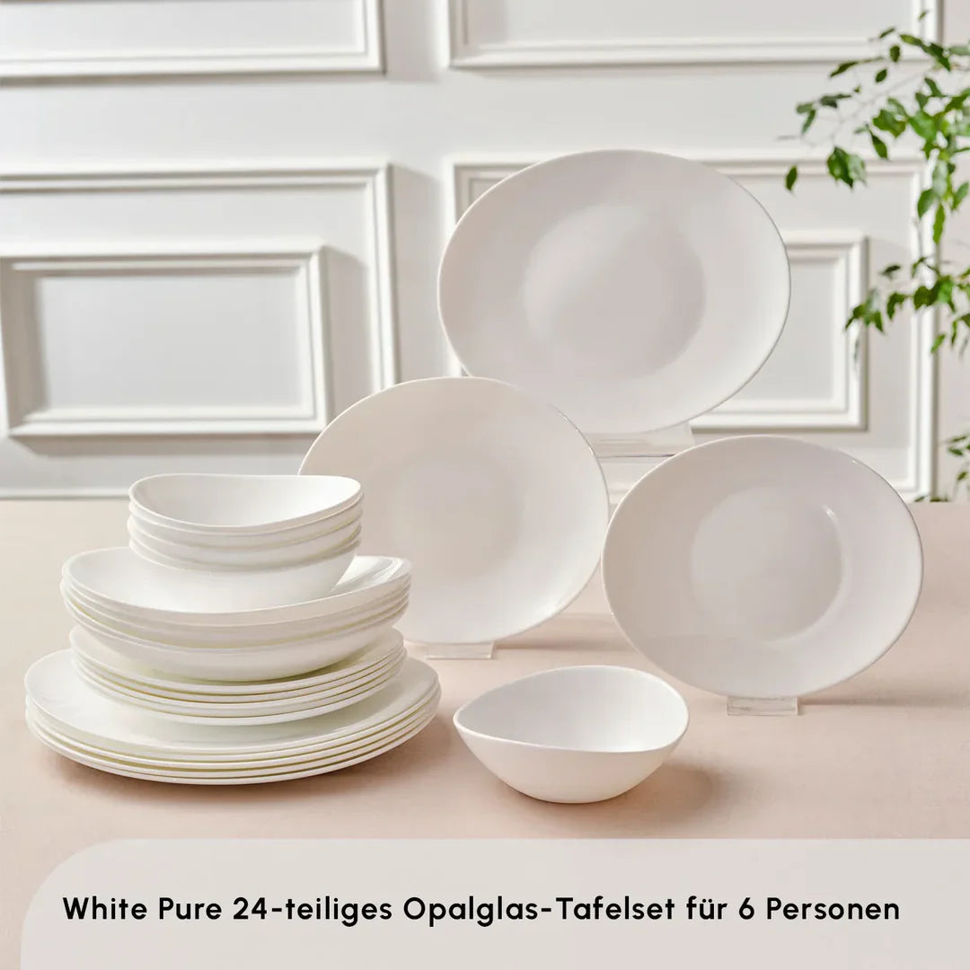Karaca White Pure Opal Glazen Serviesset – 24-Delig – 6 Personen – Wit – Modern & Duurzaam Design