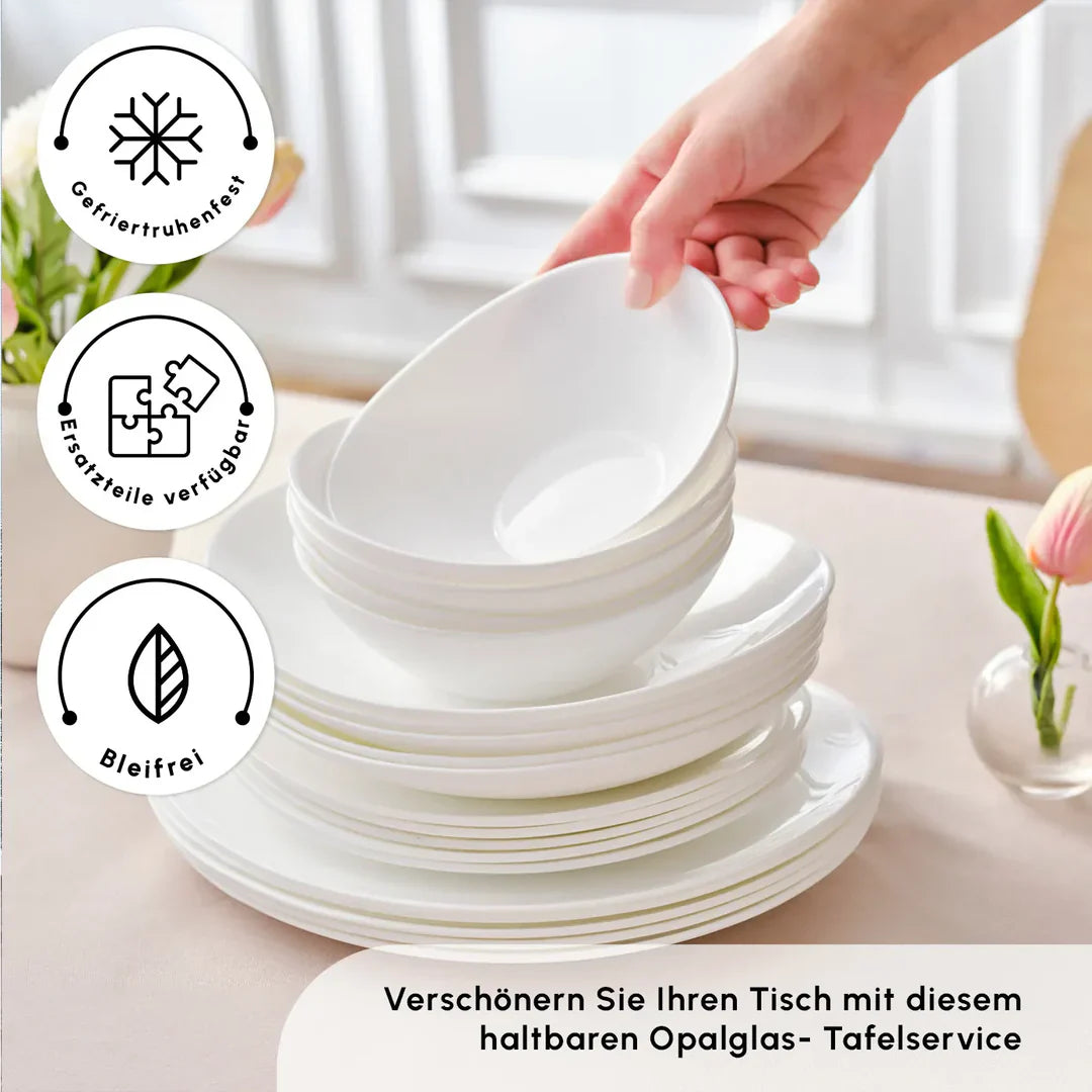 Karaca White Pure Opal Glazen Serviesset – 24-Delig – 6 Personen – Wit – Modern & Duurzaam Design