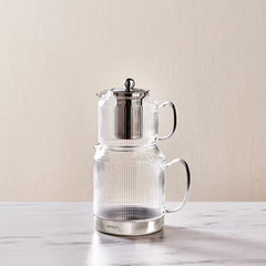 Karaca Kelly - Theepotset - Medium - Borosilicaat Glas & RVS - Inductie Geschikt - Zilver - Glazen Theepot