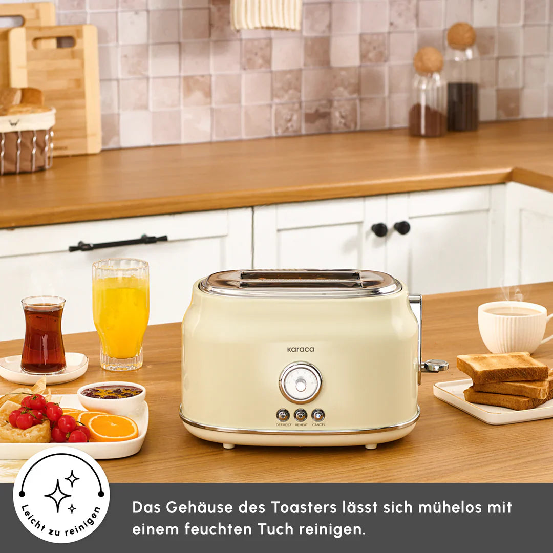Karaca Retro Broodrooster – 2 Sneden – Crème – 815W – Met Ontdooifunctie