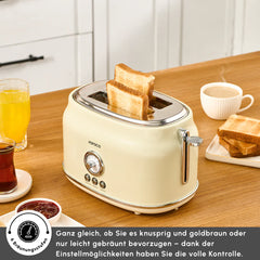 Karaca Retro Broodrooster – 2 Sneden – Crème – 815W – Met Ontdooifunctie