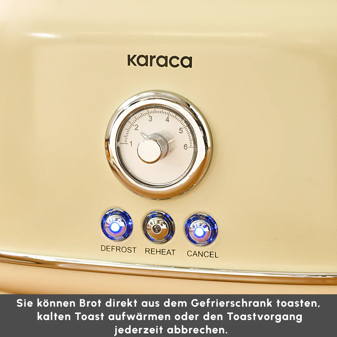Karaca Retro Broodrooster – 2 Sneden – Crème – 815W – Met Ontdooifunctie