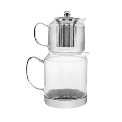 Karaca Kelly - Theepotset - Medium - Borosilicaat Glas & RVS - Inductie Geschikt - Zilver - Glazen Theepot