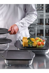 Pasabahce Borcam - Bake & Keep – Vierkante Glazen Ovenschaal met Zwarte Deksel – 3,2 Liter – 32 x 28 cm