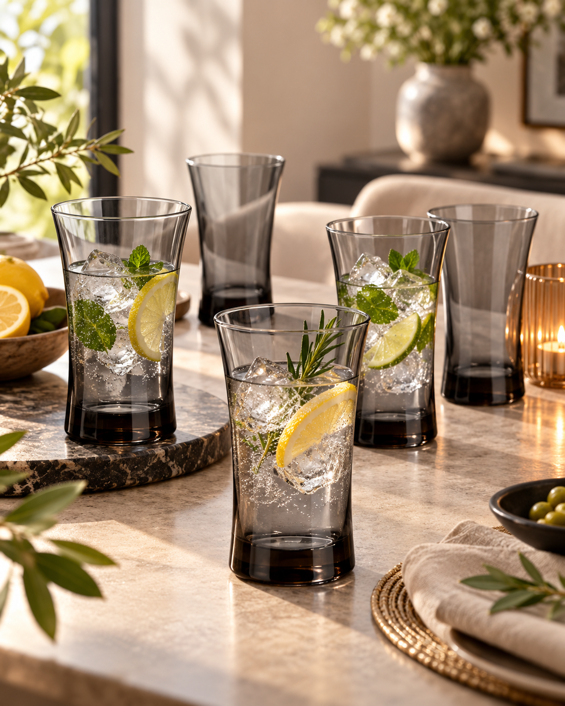 Pasabahce Azur - Zwarte Longdrinkglazen - Set van 3 - 300 ml