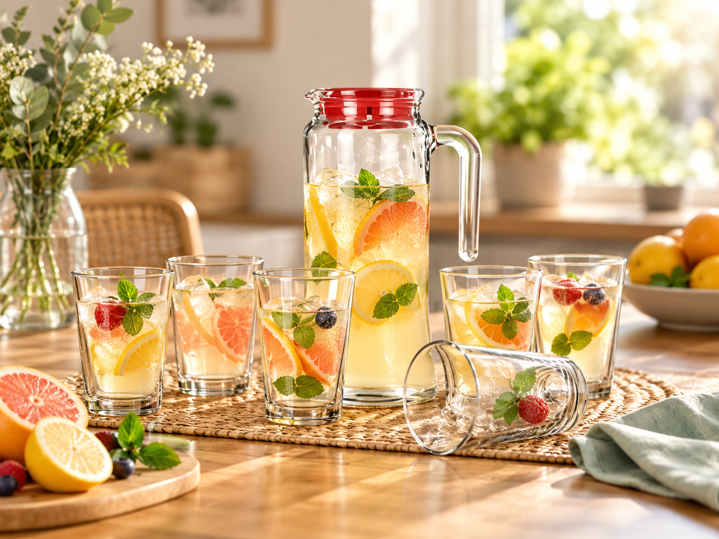 Pasabahce Alanya - Schenkkan Met Waterglazen - Set van 7 - 1000 ml