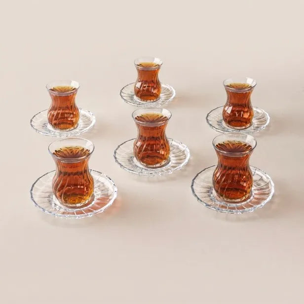 Pasabahce Bouquet Turkse Theeglazen met Schotels – 12-delig – 6 Personen – 170 ml