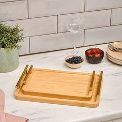 Karaca Duatroy Bamboe Dienblad Set – 2-delig – Groot & Klein – 36x25 cm & 30x20 cm – Houten Serveerbladen