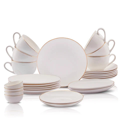 Karaca Marcelo 26-delige Ontbijtset voor 6 Personen – Wit met Goud – New Generation Bone