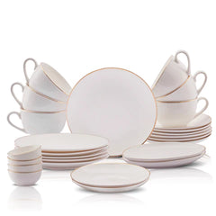 Karaca Marcelo 26-delige Ontbijtset voor 6 Personen – Wit met Goud – New Generation Bone