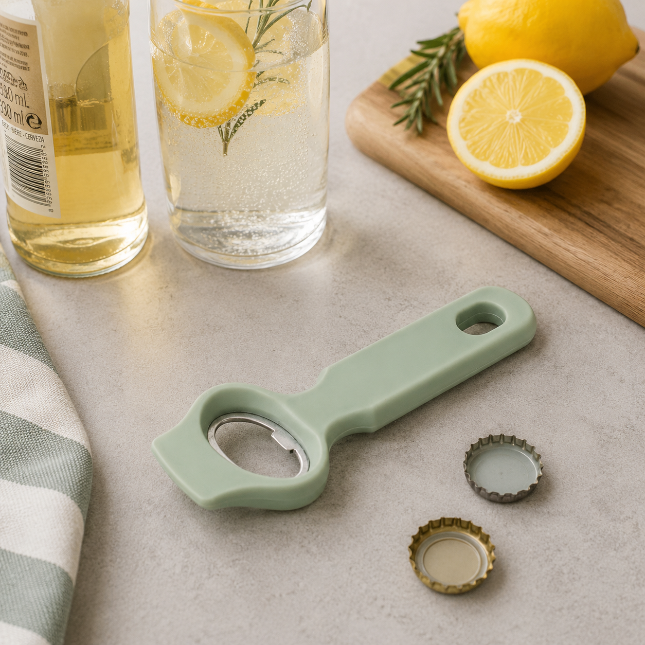 Sunplast SC-449 - NEON Flesopener – RVS Opener voor Flessen & Dopjes – 1 Stuk - Ergonomische Keukenopener – Groen / Zalm / Antraciet / Latte