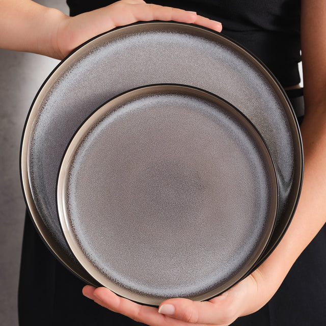 Karaca Earth Collection Galactic Serviesset 59-Delig – 12 Personen – Reactive Glaze – Stoneware – Vaatwasser & Magnetronbestendig – Zwart/Wit