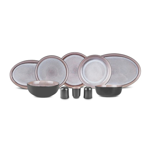 Karaca Earth Collection Galactic Serviesset 59-Delig – 12 Personen – Reactive Glaze – Stoneware – Vaatwasser & Magnetronbestendig – Zwart/Wit