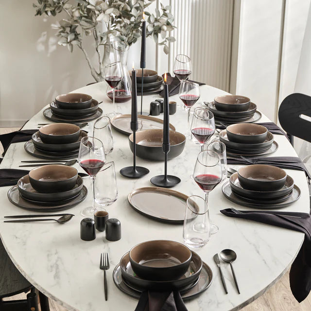 Karaca Earth Collection Galactic Serviesset 59-Delig – 12 Personen – Reactive Glaze – Stoneware – Vaatwasser & Magnetronbestendig – Zwart/Wit