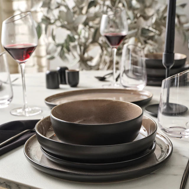 Karaca Earth Collection Galactic Serviesset 59-Delig – 12 Personen – Reactive Glaze – Stoneware – Vaatwasser & Magnetronbestendig – Zwart/Wit